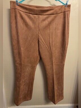 Zac Rachel Tan Faux Suede Pants XL Boho 70s Dark Academia Neutral Career Stretch